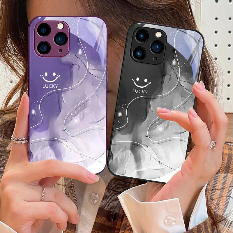 Blunt smiley face For IPhone 16 Pro Max 15 Pro 14 13 12 Mini 11 XS Max XR 7 8 Plu SE 2022 Tempered Glass Phone Case