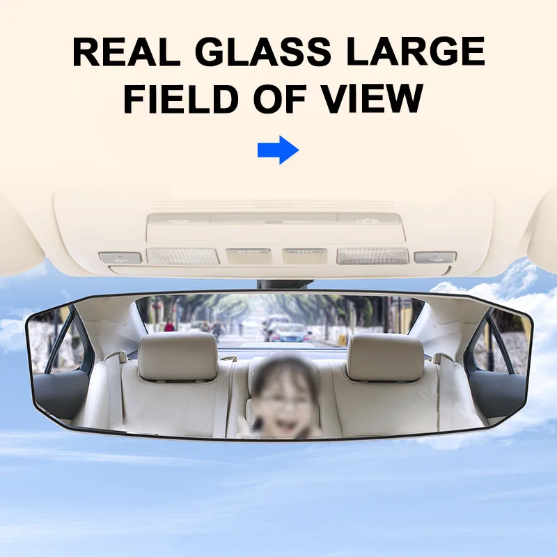 SEAMETAL Large Rear View Mirror for Car 30cm Wide Angle Vision Snap-On Rearview Mirror Anti-Glare HD Glass Interior Baby Mirror
