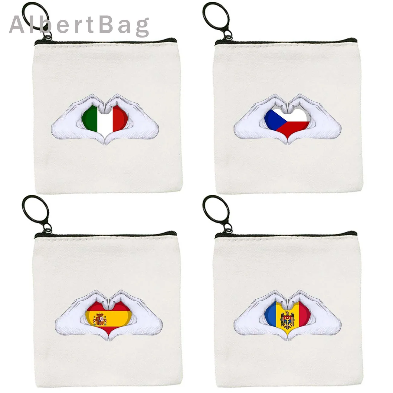 

Albania Belgium Cyprus Denmark Estonia France Georgia Germany Canvas Coin Purse Key Case Storage Bag Cartoon Wallet Zipper Pouch