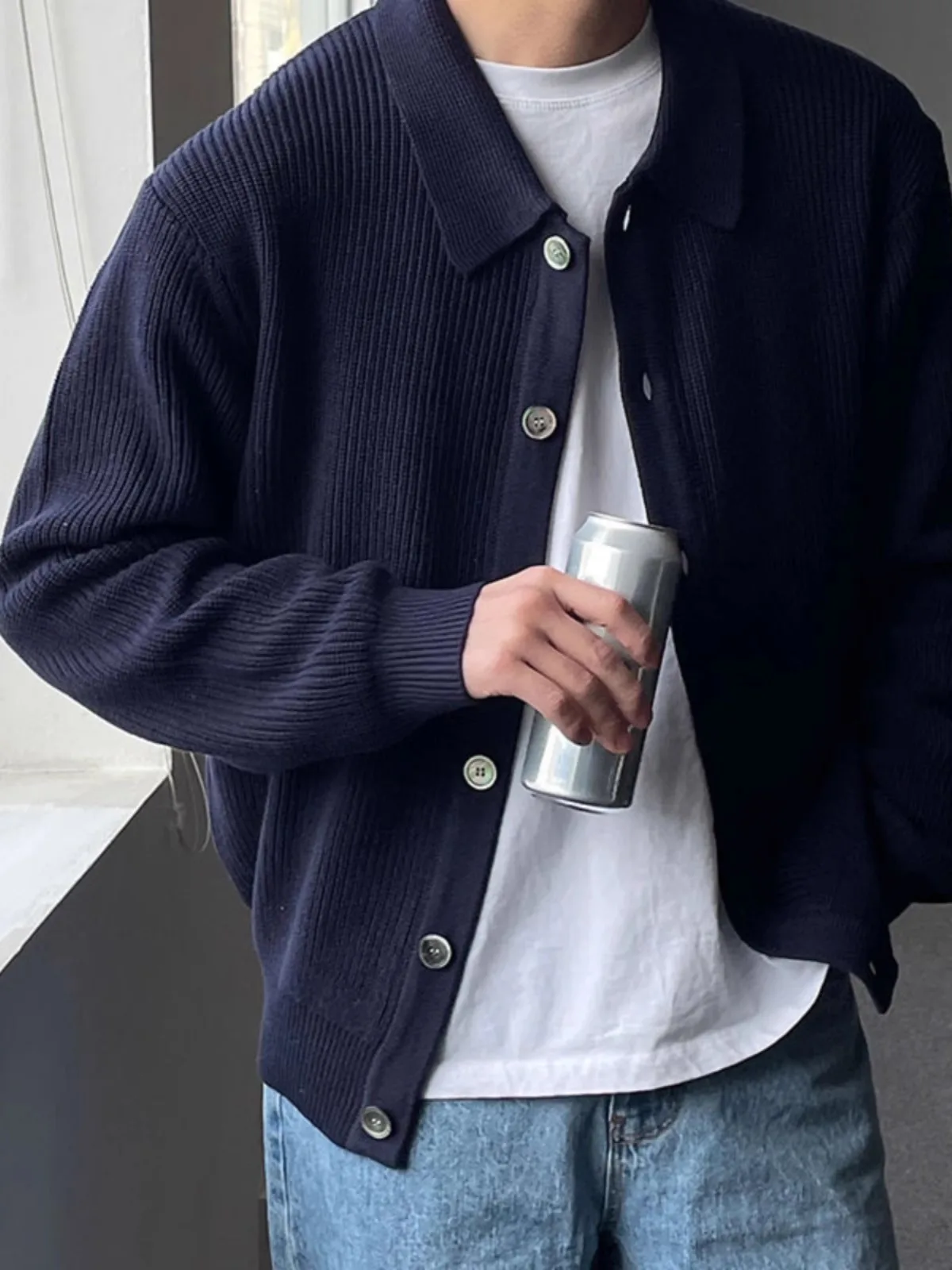 Trendy Korean Sle Men's Knitted Cardigan Casual Turn-down Collar Long Sve Autumn Winter Faion Top from Dongdaemun