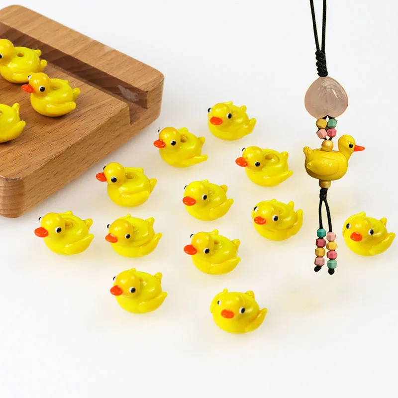 5pcs Little Yellow Duck Glass Beads Loose Beads Cute Earrings Pendant Mobile Phone Chain Handicrafts DIY Material