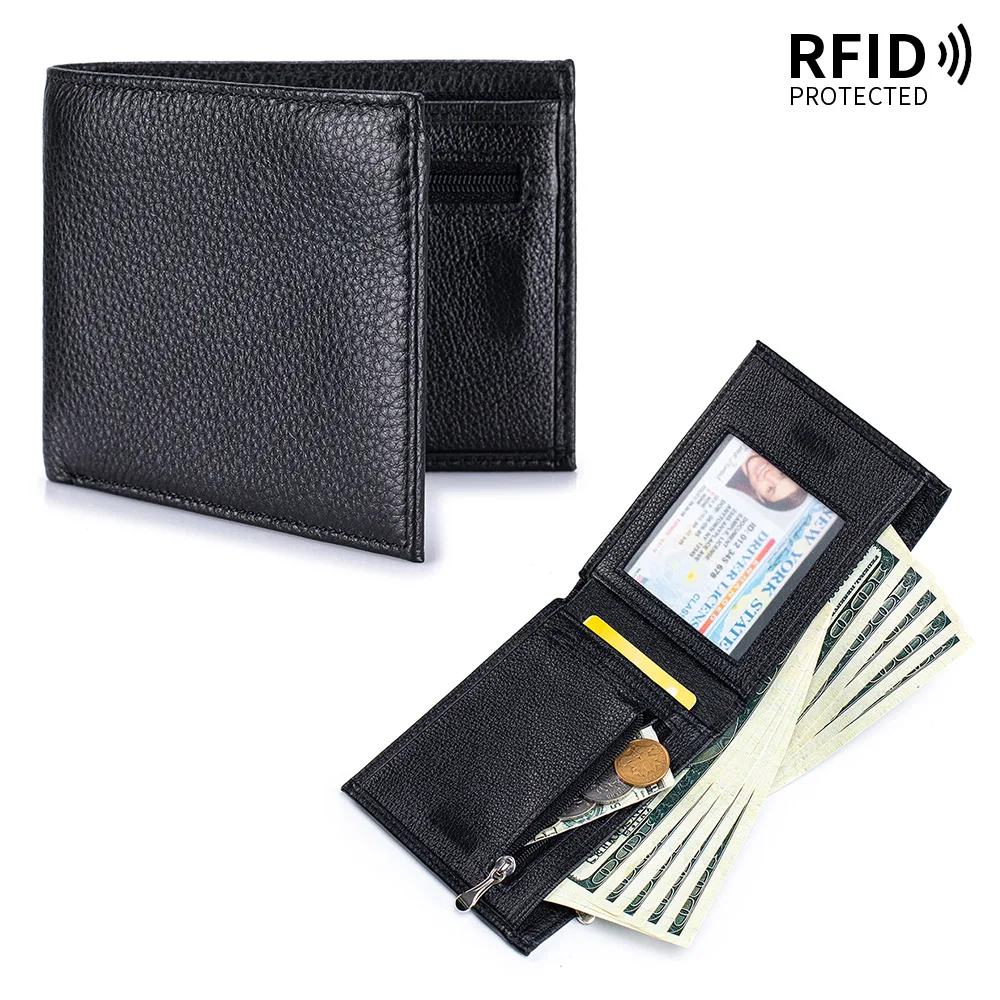new-genuine-leather-men's-short-wallet-top-layer-cowhide-business-ultra-thin-wallet-driver's-license-storage-bag-card-holder