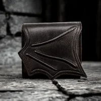 Cartera de ala de murciélago de piel sintética negra vegana, tarjeteros con 3 ranuras para tarjetas, bolso de mano gótico para hombre