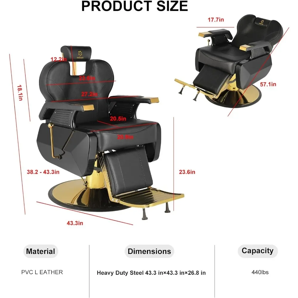 Chair Salon Hydraulic 360° Swivel Gold PVC Leather Barber, 440lbs Weight Capacity salon stool  salon furniture barbershop chair