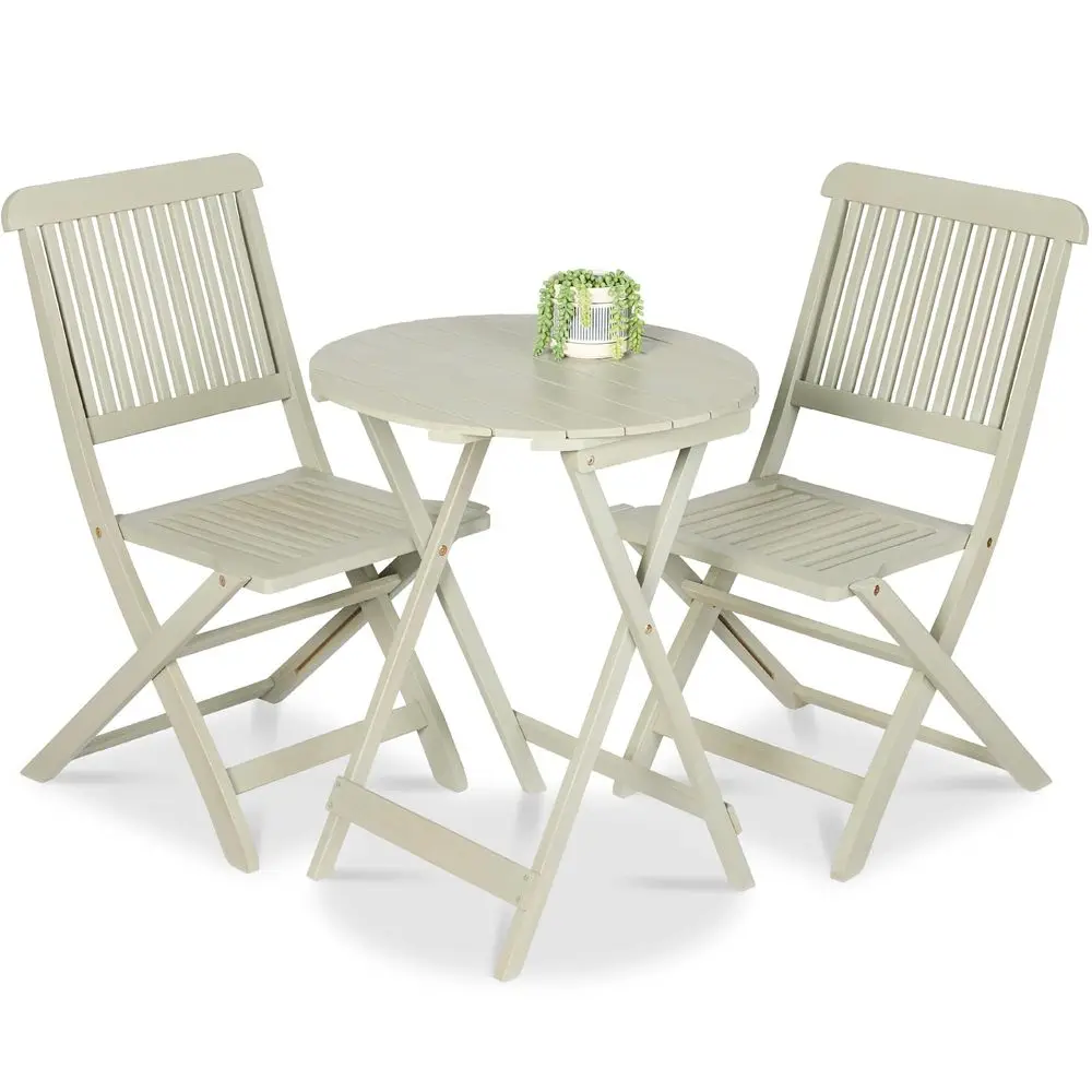 

3Piece Acacia Wood Bistro Set, Folding Patio Furniture for Backyard, Balcony, Deck w 2 Chairs, Round Coffee Table, Teak Finish