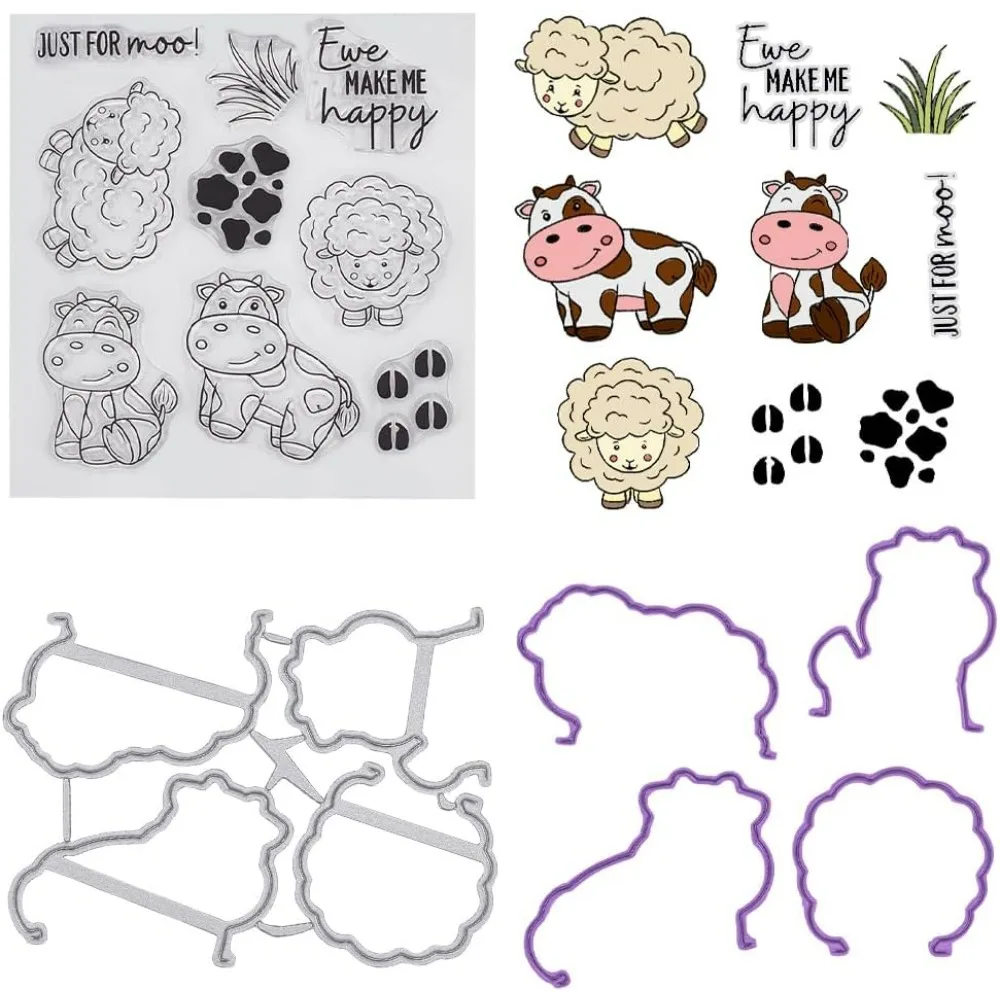 

Farm Animals Cow Sheep Clear Rubber Stamp and Metal Cutting Die Set Transparent Silicone Stamps Carbon Steel Cuts Embossing