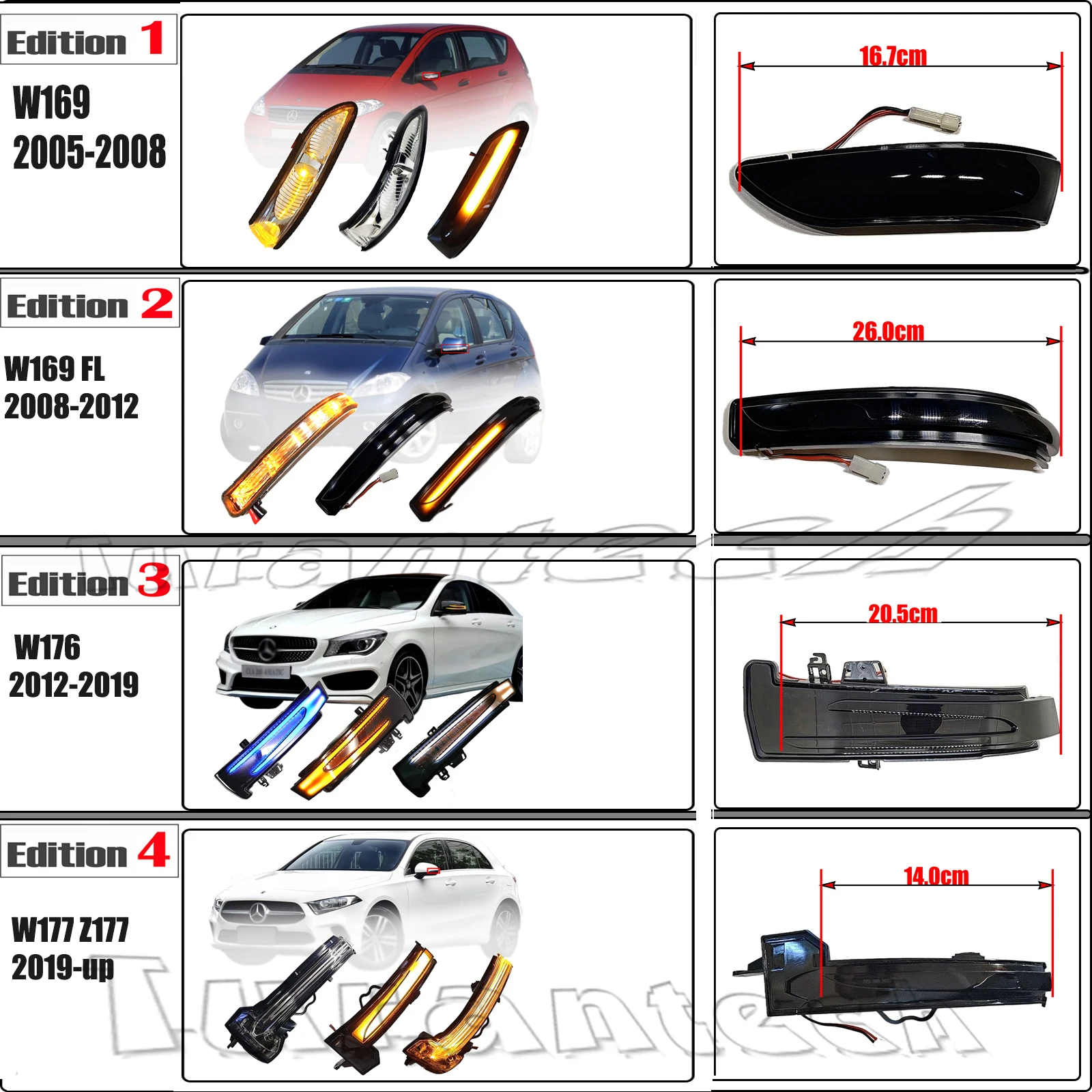 2Pcs Turn Signal Light for Mercedes-Benz A Class W169 W176 W177 A160 A180 A200 A220 A250 A45 LED Lamp Amber Mirror Cover Lens