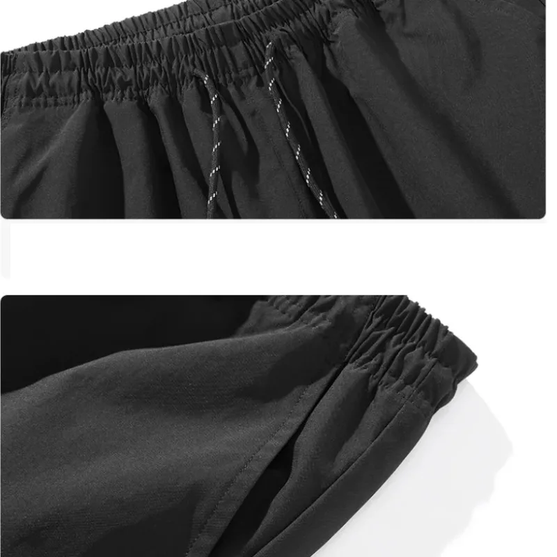 Spring Autumn Men's Solid Pockets Shirring Drawstring Bandage Elastic High Waisted Casual Loose Sports Trousers Clothing Pants