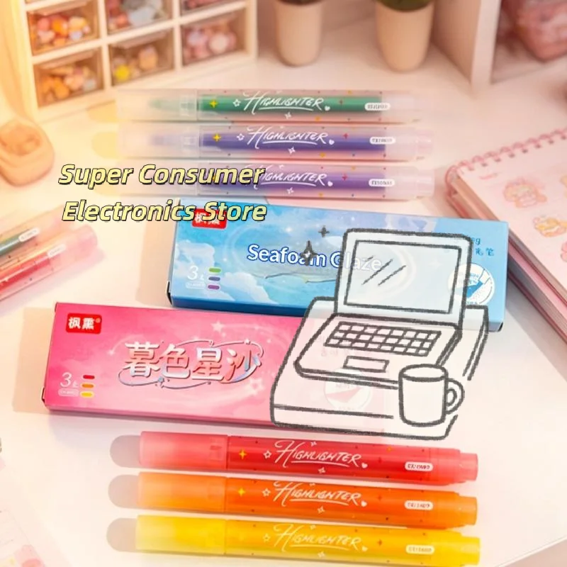 Cute Star Glitter Stationery Pack 3Pcs Candy Color Aesthetic School Supplies for Kids Teens Office Use
