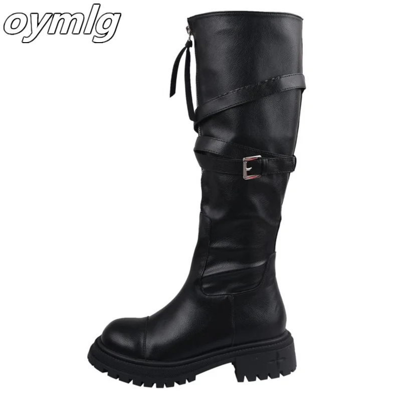 2023 Autumn New Knee Length Boots Women\'s Belt Buckle Thick Sole Motorcycle Rider Boots High Sleeve Fashion Boots