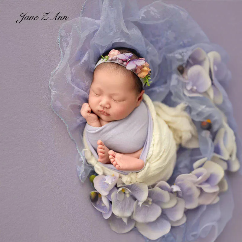 Newborn baby photo props infant girls floral headband flower matching guaze