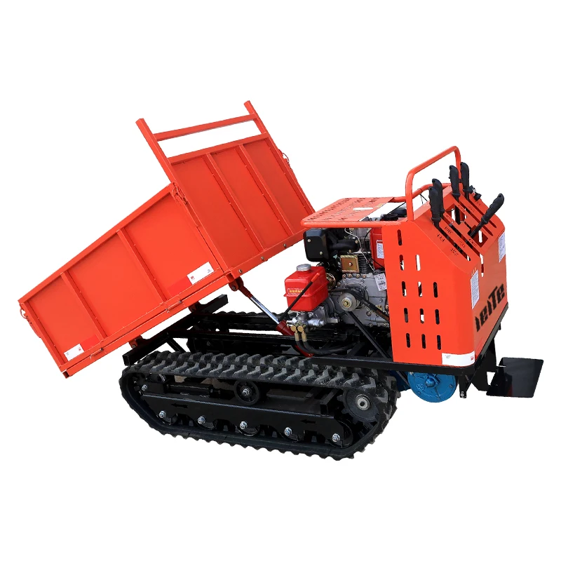 High Efficiency 800kg Carrier Mini Dumper Recruit Agent Mini Crawler Transporter Agricultural Self Loading Dump Truck customized