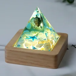 5CM Resin Creative Art Decorative Lamp USB Pyramid Lamp Holder Turtle/Jellyfish Crystal Pyramid Kit Gift for Family and Friends