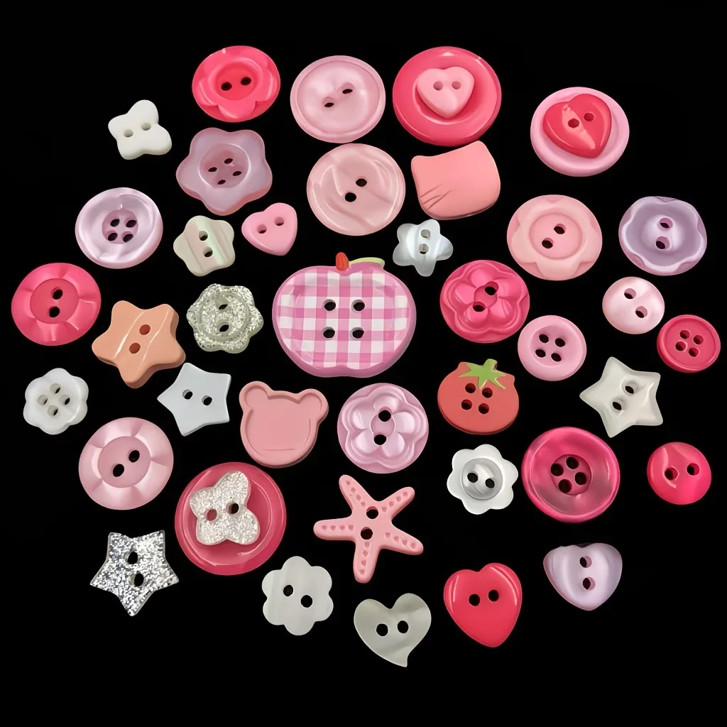 20 verschiedene Muster – Pink, kariertes Rosa, bunte Kunststoff-DIY-Knöpfe, geeignet für Scrapbooks, zur Dekoration von Kleidungsstücken. – Detail 4