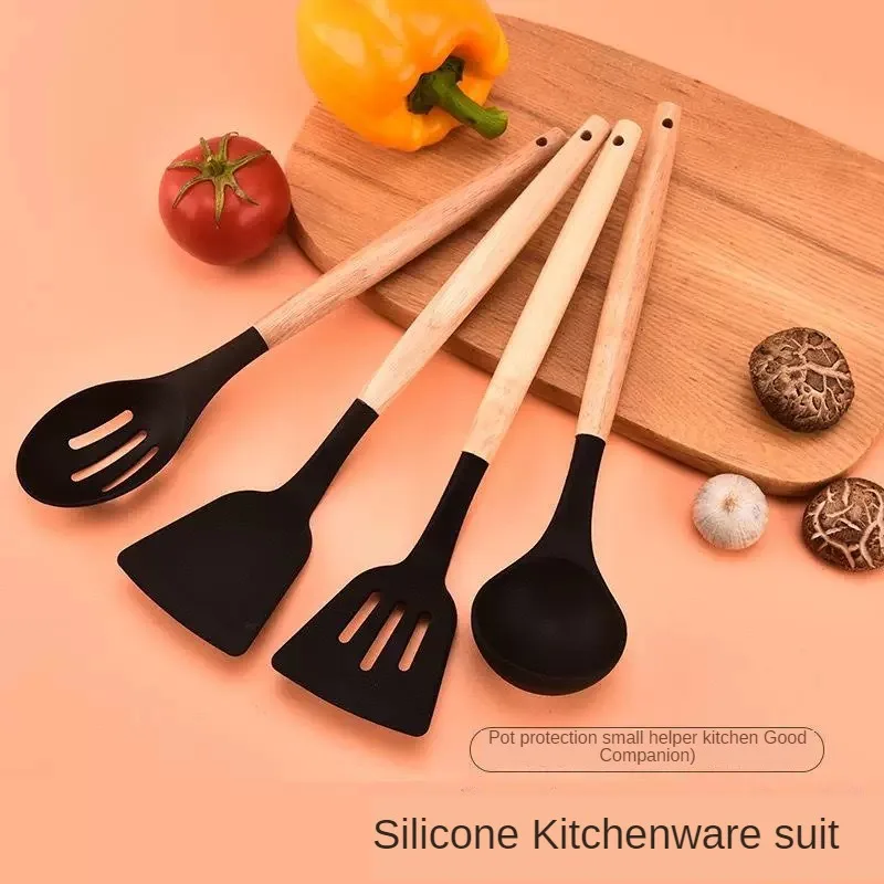 Silicone spatula and spoon set, heat-resistant household food grade, storage bucket, set of 12 parts