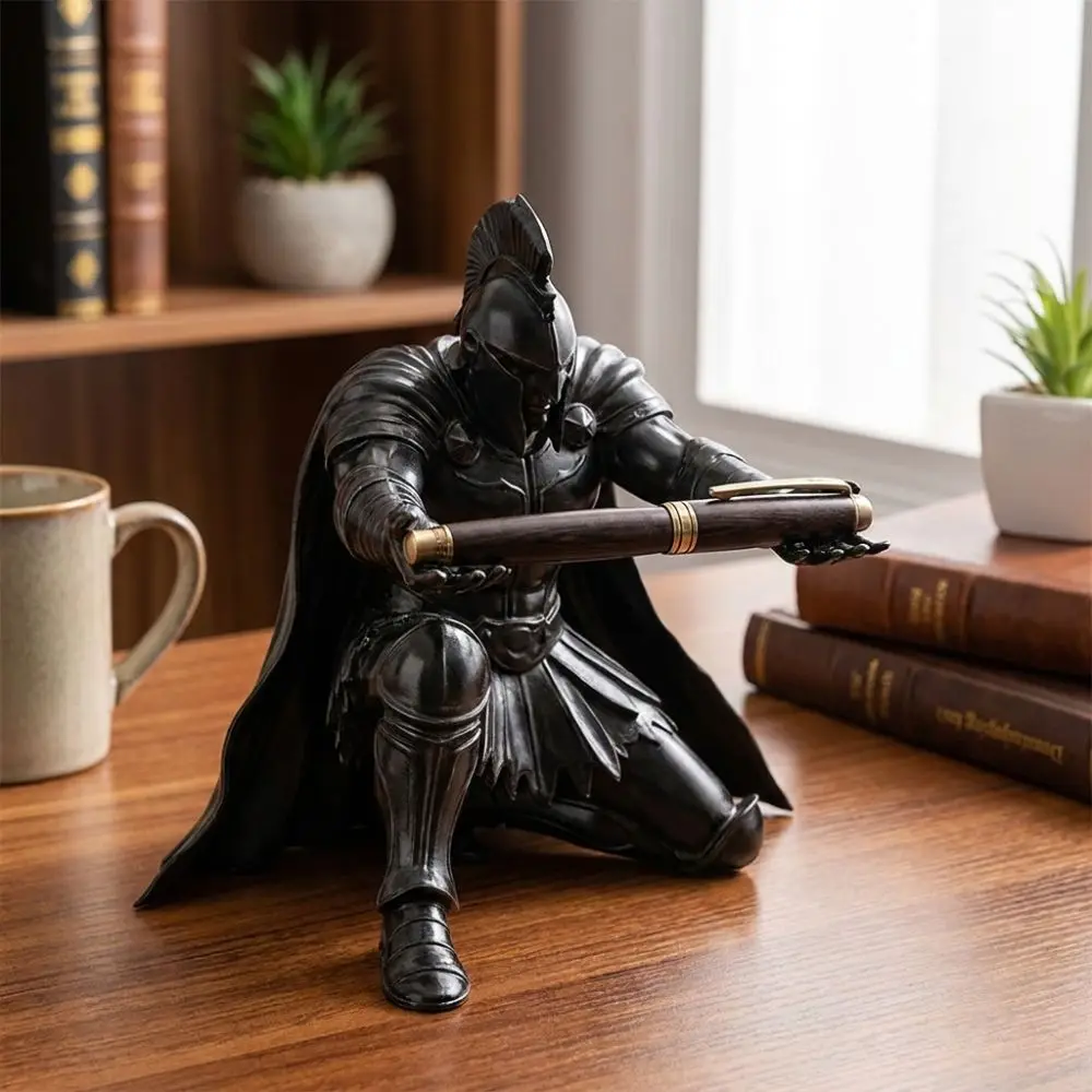 Unique 3D Printed Warrior Pen Holder Plastic Vintage Roman Gladiator Pen Stand Waterproof Kneeling Knight Pen Rack Home Office
