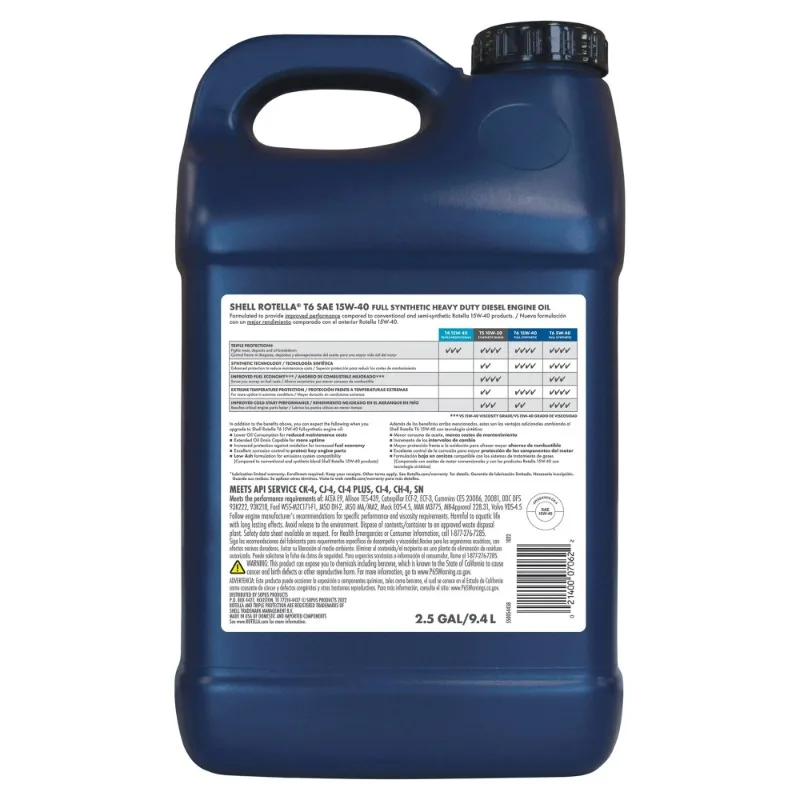 T6 Full Synthetic 15W-40 Diesel Engine Motor Oil, 2.5 Gallon