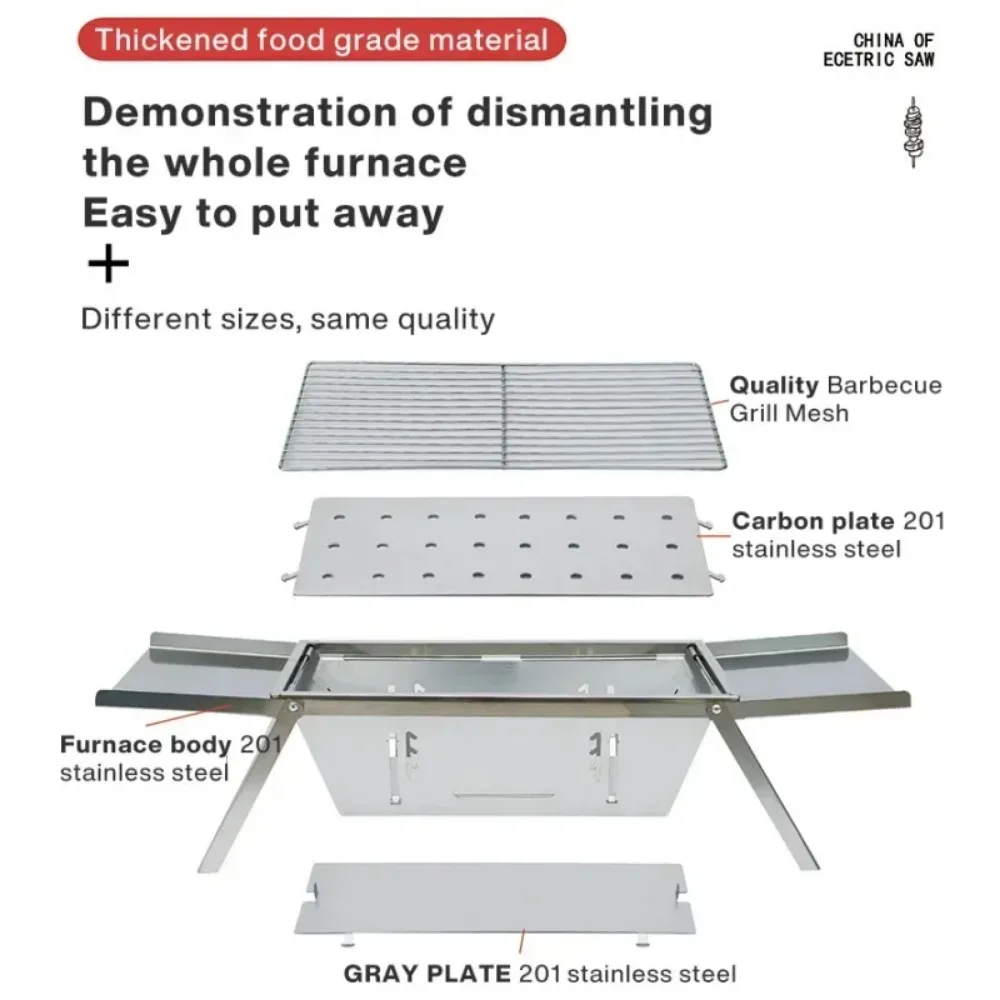 Zewnętrzny składany piec do grillowania ze stali nierdzewnej do domu i na zewnątrz grill na węgiel drzewny bezdymny przenośny składany piec do