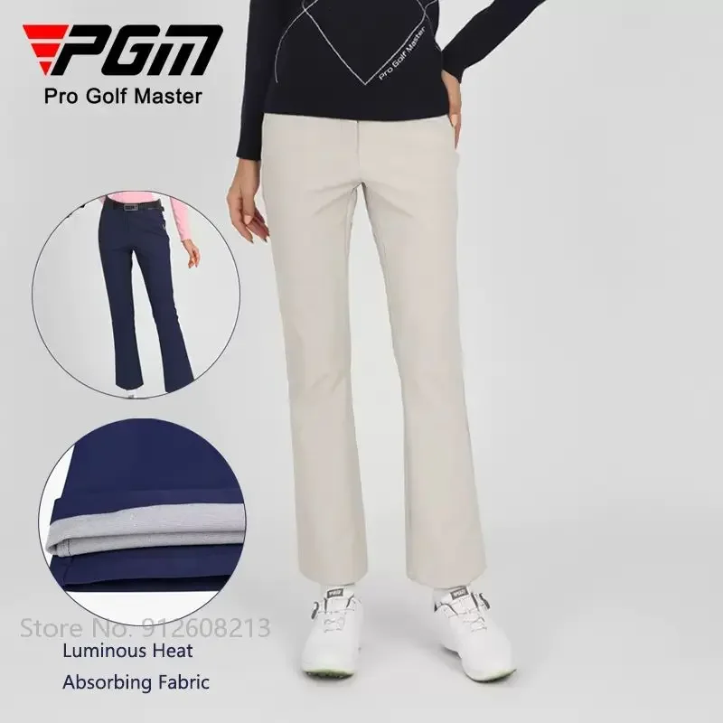 PGM Female Windproof Golf Cropped Pants Ladies Elastic Slim Golf Flared Trousers Female Casual Sports Warm Sweatpants XS-XL