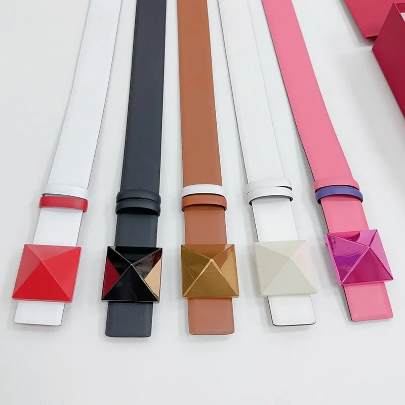 Fashion women's colorful leather belt dual-purpose wide cowhide top layer waist waistband Pyramid chic 4.0CM waist sash