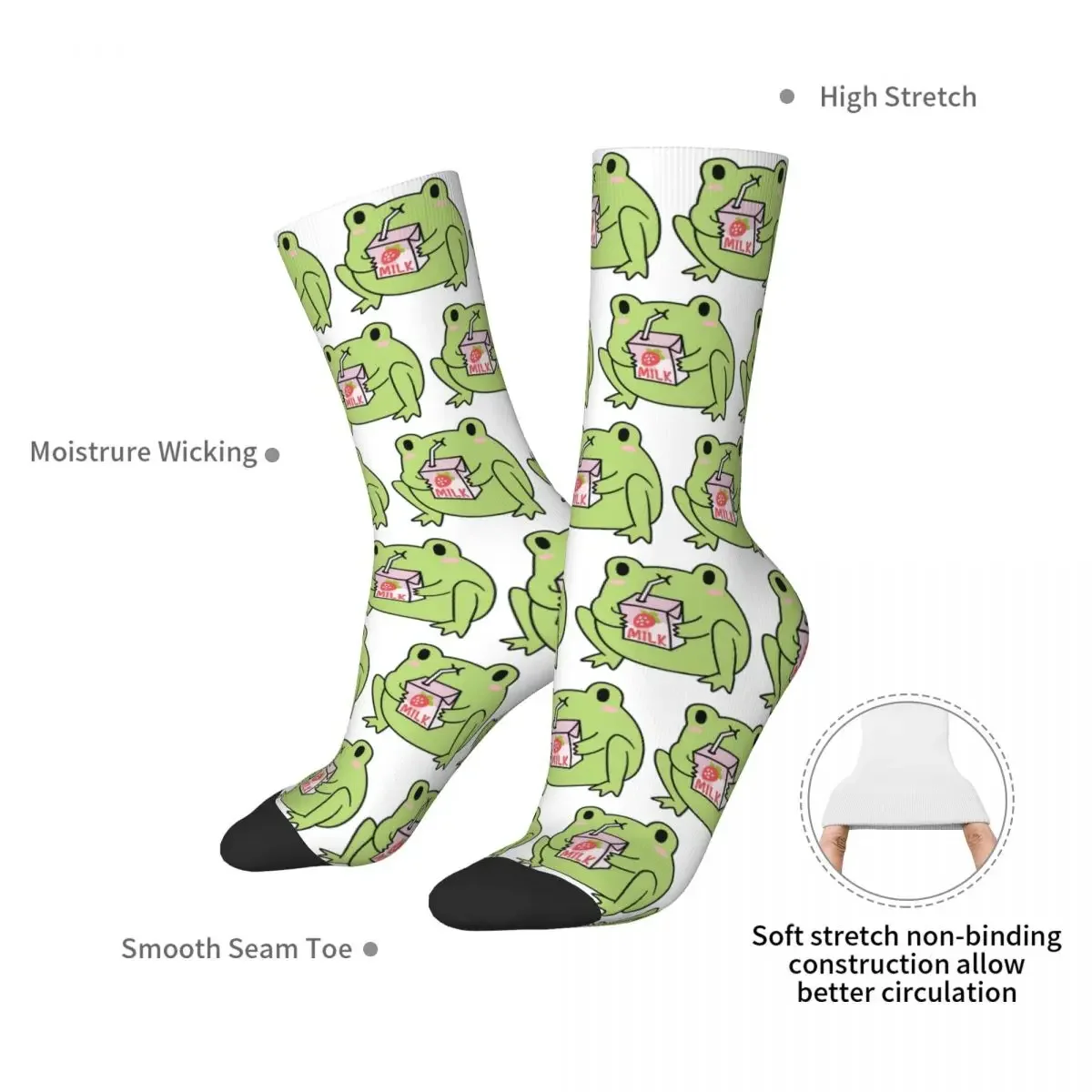 Cute Strawberry Milk Frog Socks Harajuku Sweat Absorbing Stockings All Season Long Socks Accessories for Man's Woman's Gifts