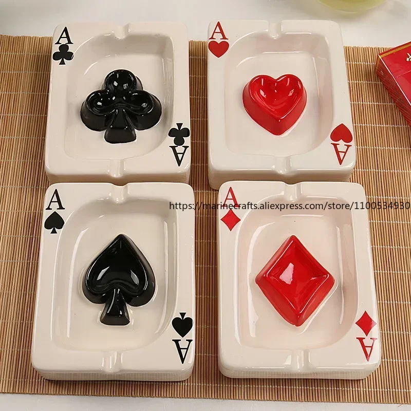 

European-style Playing Cards Creative Red Heart Square Ashtray Hotel Living Room Dining Table Ashtray Craft Ornaments