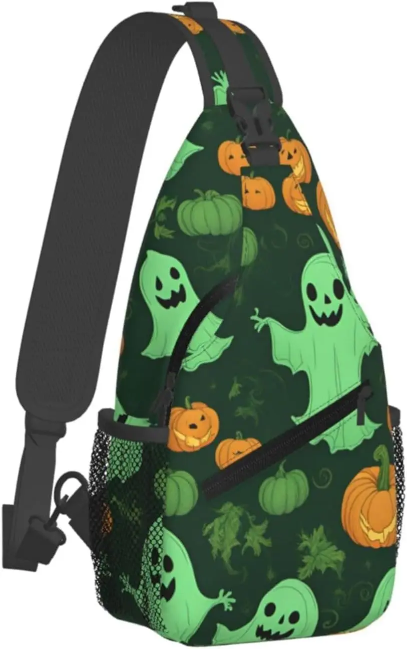 Ghost Horror Halloween Pumpkin Print Daily Crossbody Sling Bag, Shoulder Backpack Chest Bag Daypacks For Outdoor Travel Casual
