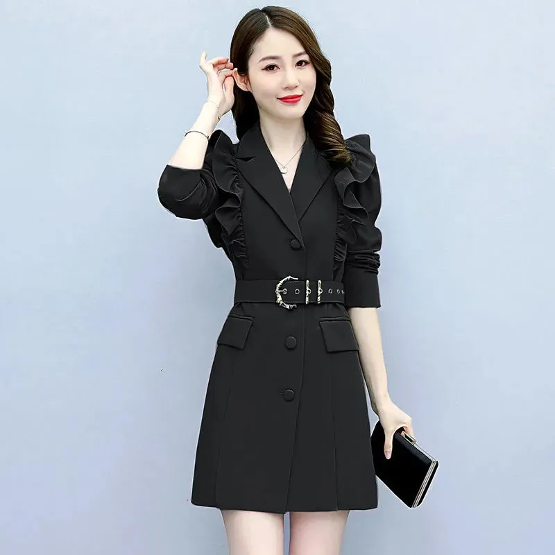 Green Trench Coat for Women, Windproof Outerwear, Single Breasted, Female Windbreaker, Casual Fashion, Design Sense, Spring, Aut