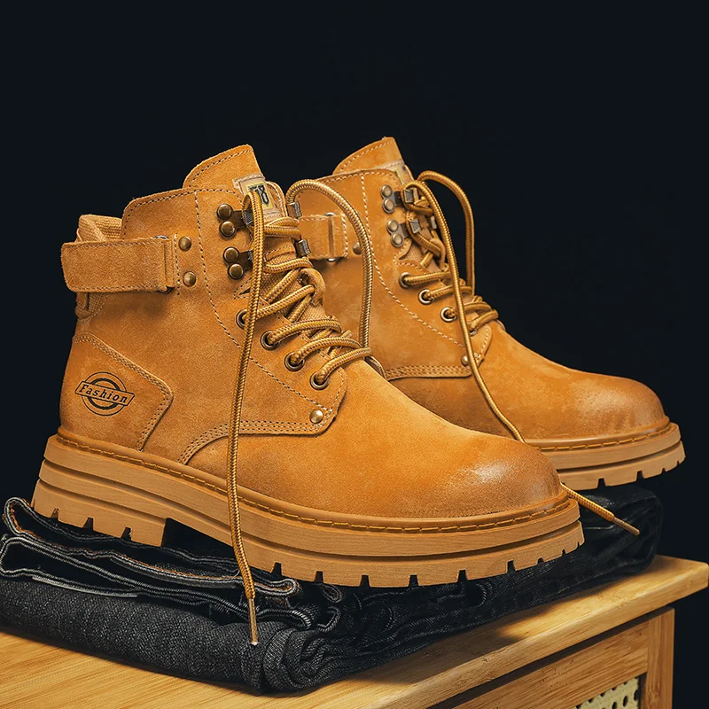 

Outdoor Mountaineering Work Boots for Men: 2025 New Big Yellow Boots, High-Top Height-Increasing British Style Durable Work Shoe