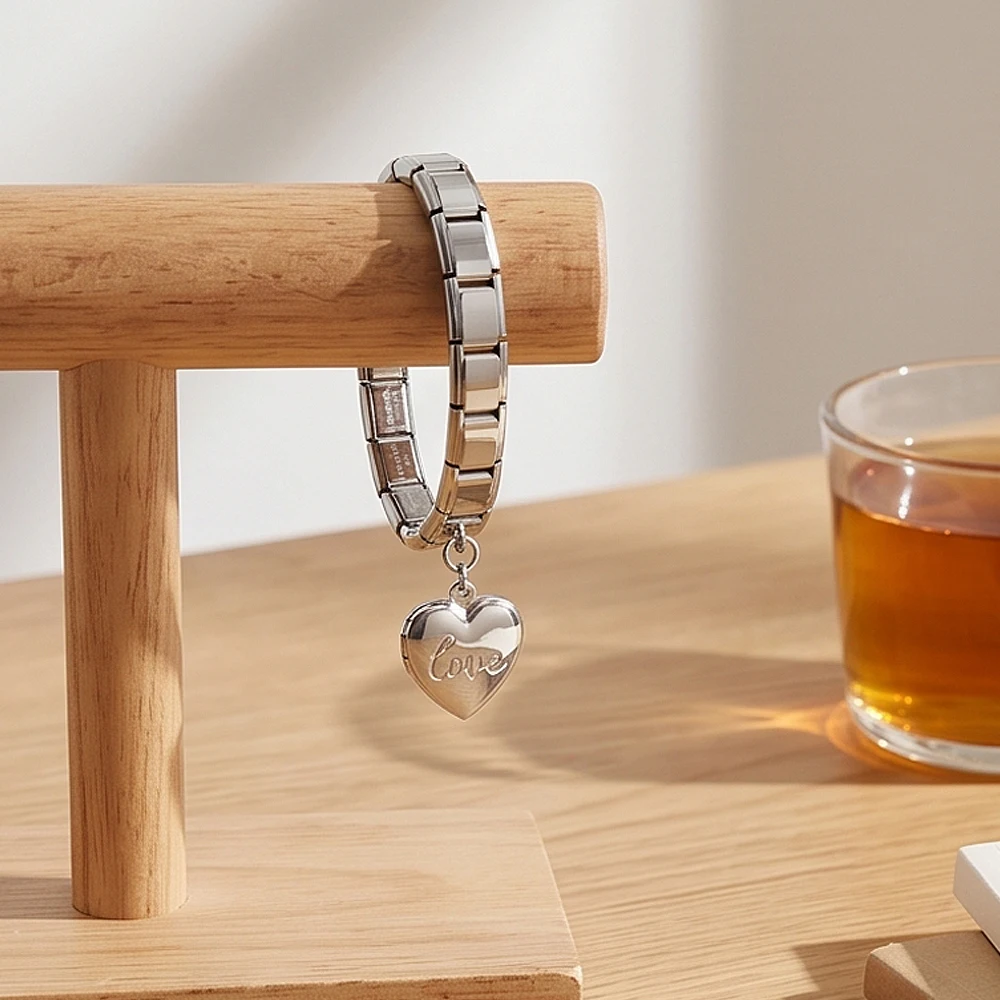 URING Medaillon-Fotoanhänger für Hochzeiten, personalisierter italienischer Charm-Anhänger, passend für 9mm DIY-Perlen, Geschenk, Edelstahl-Armband-Schmuck – Detail 6