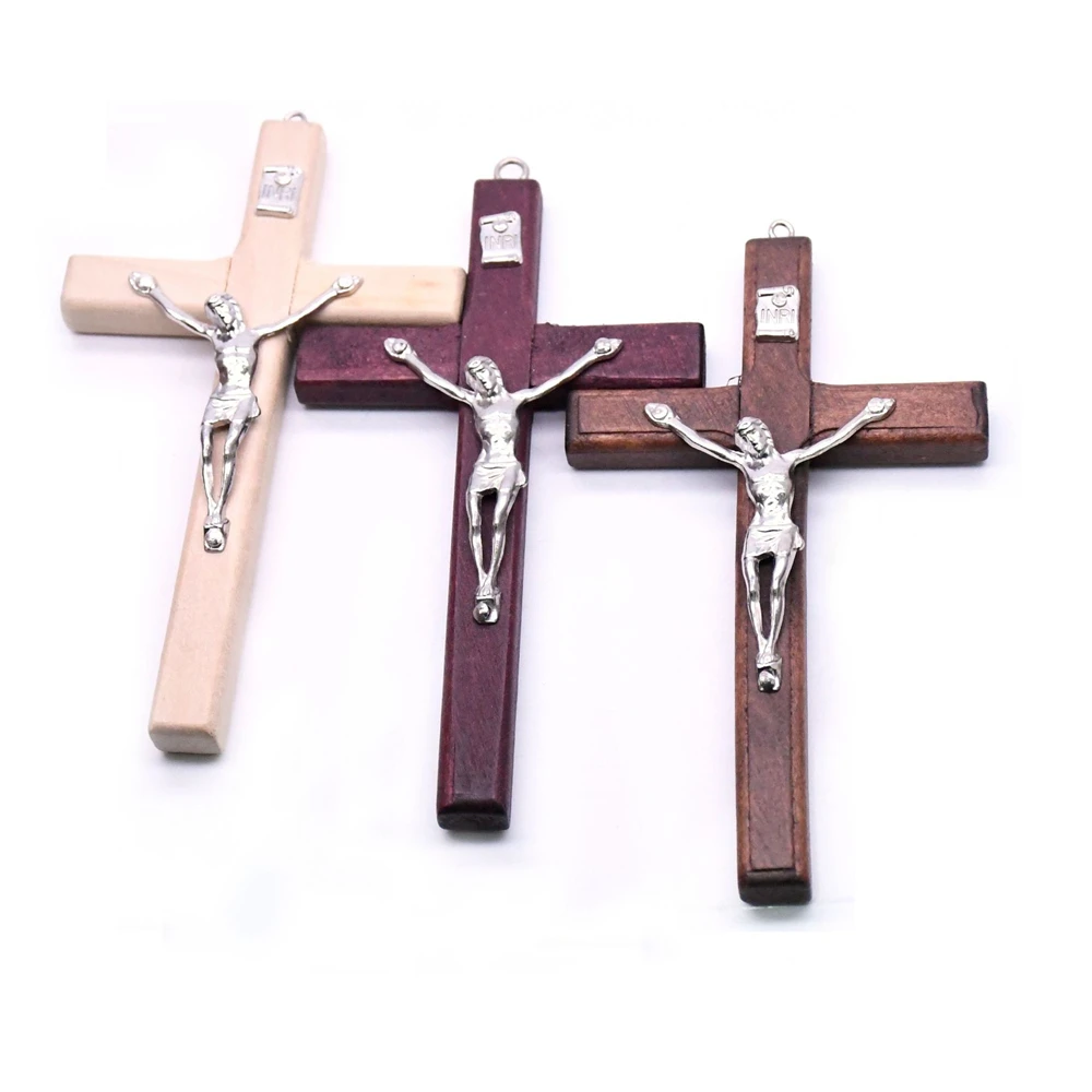 Classic Wooden Crucifix Cross Pendant For Men Women DIY Necklace Handmade Big Size Jesus Saint Charms Catholic Religious Jewelry