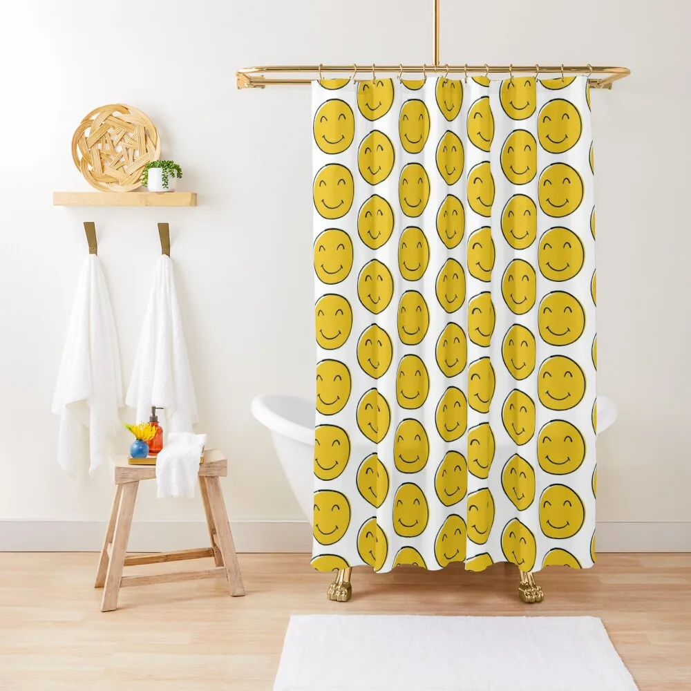 

Yellow Smile face Shower Curtain Anime Bathroom Cute Shower Washable Waterproof Fabric Shower Bathroom Curtain