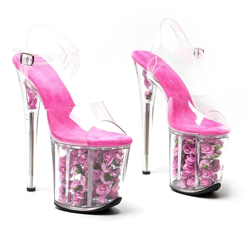 Leecabe-Sandalias de PVC con plataforma transparente, zapatos de tacón alto para fiesta, Pole Dance, color rosa, 8 pulgadas/20cm