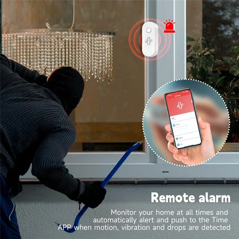 ABAC-Tuya Wifi Vibration Sensor Alarm Wireless Vibration Detector Alert Real-Time Activity & Shock Detection Black