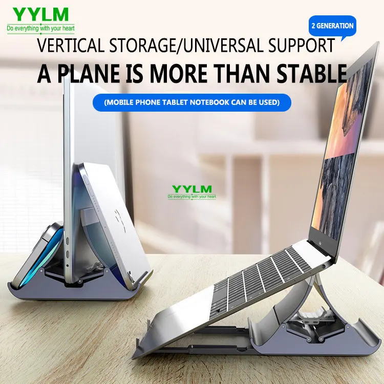 2 in 1 Vertical Laptop Stand For MacBook Air Pro Holder Non-slip Silicone Foldable Bracket Support MacBook Tablet Notebook Stand