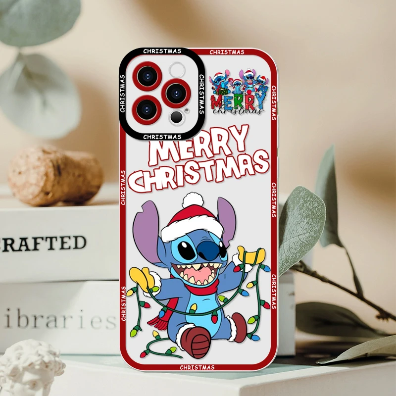 حافظة لهاتف آيفون 17 16e 16 15 14 13 12 11 Air Pro Max XSMax Plus Disney Stitch Angel Christmas غطاء خلفي ناعم شفاف #5