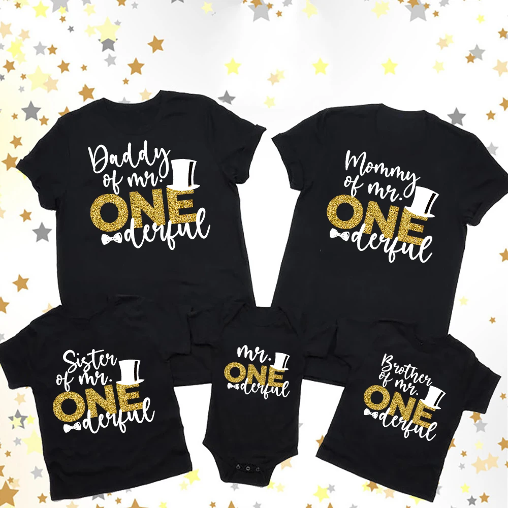 Mr. One Derful Family Matching Clothes Shirts Boys Birthday Party Dad Mom Sis Bro & Me Birthday Family Look Outfit T-shirt Tops