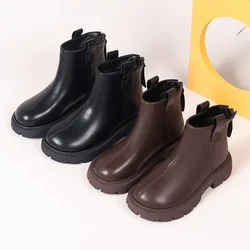 Girls Ankle Boots Simple Design Classic Kids Rubber Boots Anti-skid Side Zipper Black Brown Plain Kids Boots Autumn Winter New