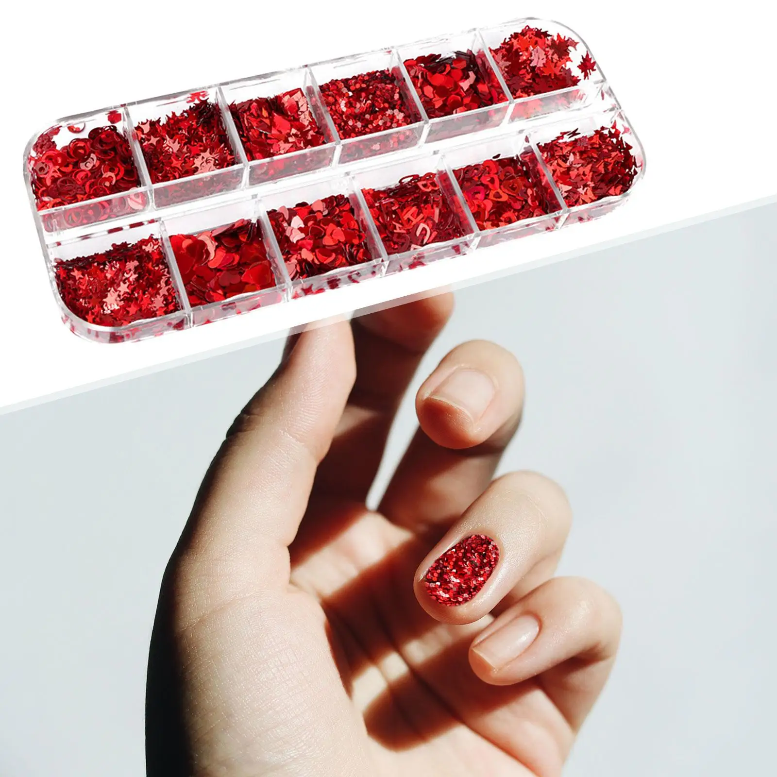 Valentines Nail Glitter Sequins Sparkly Decorations 12 Grids for Fashion Show Festival Cosplay Stage Performance Phone Cases