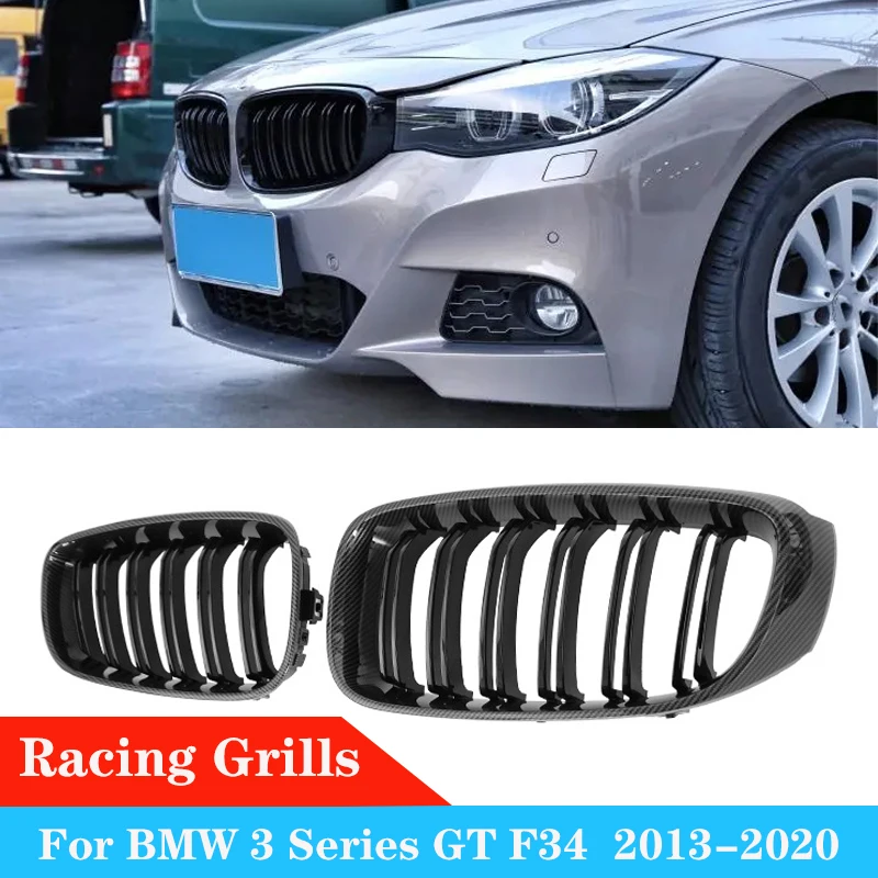 For BMW 3 Series GT F34 320i 328i 335i XDrive Car Front Grills Bumper Grille Racing Grill Carbon Fiber Black Grilles 2013-2020