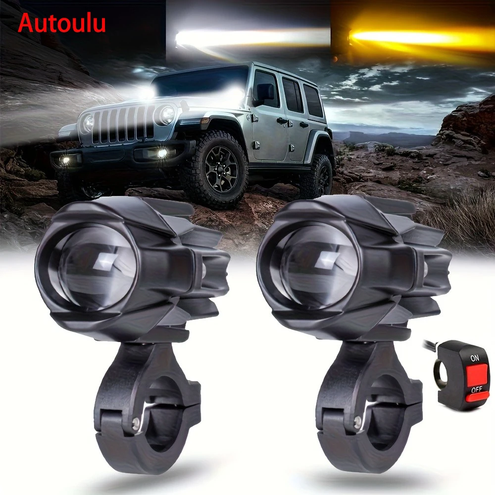 2 Stück LED-Motorrad-Nebelscheinwerfer 12V 6500K Superhelles Offroad-Fahrlicht Zusatzlampe für Auto, LKW, ATV, UTV, SUV