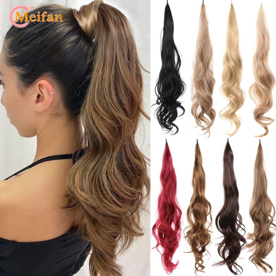 MEIFAN-coleta sintética Flexible para mujer, extensiones de postizo, larga y rizada, en capas, postizo Natural, 32 pulgadas