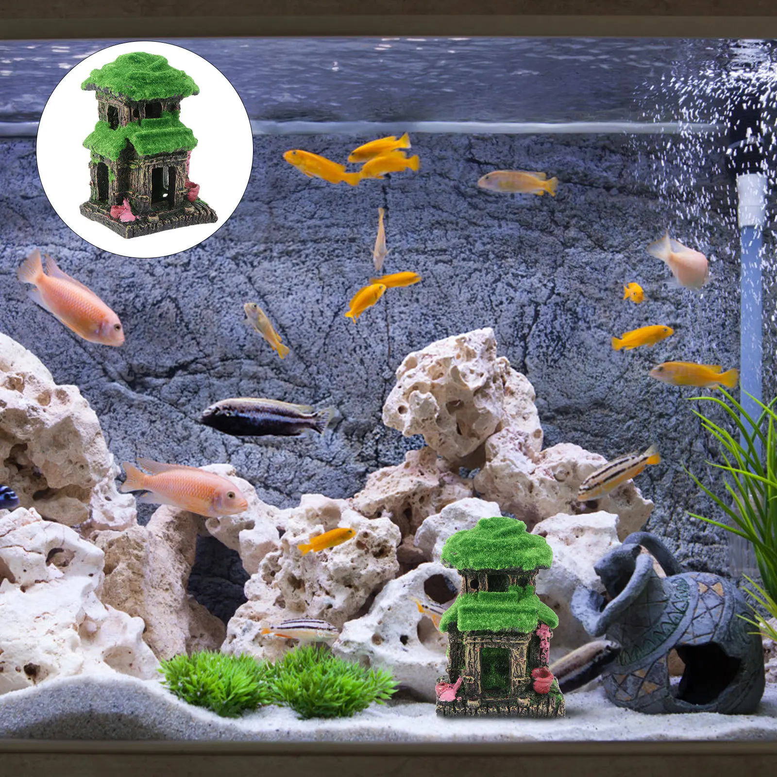 

Resin Craft Moss Pavilion Aquarium Landscape Fish Tank Decoration Safe for Fresh Salt Water Environments