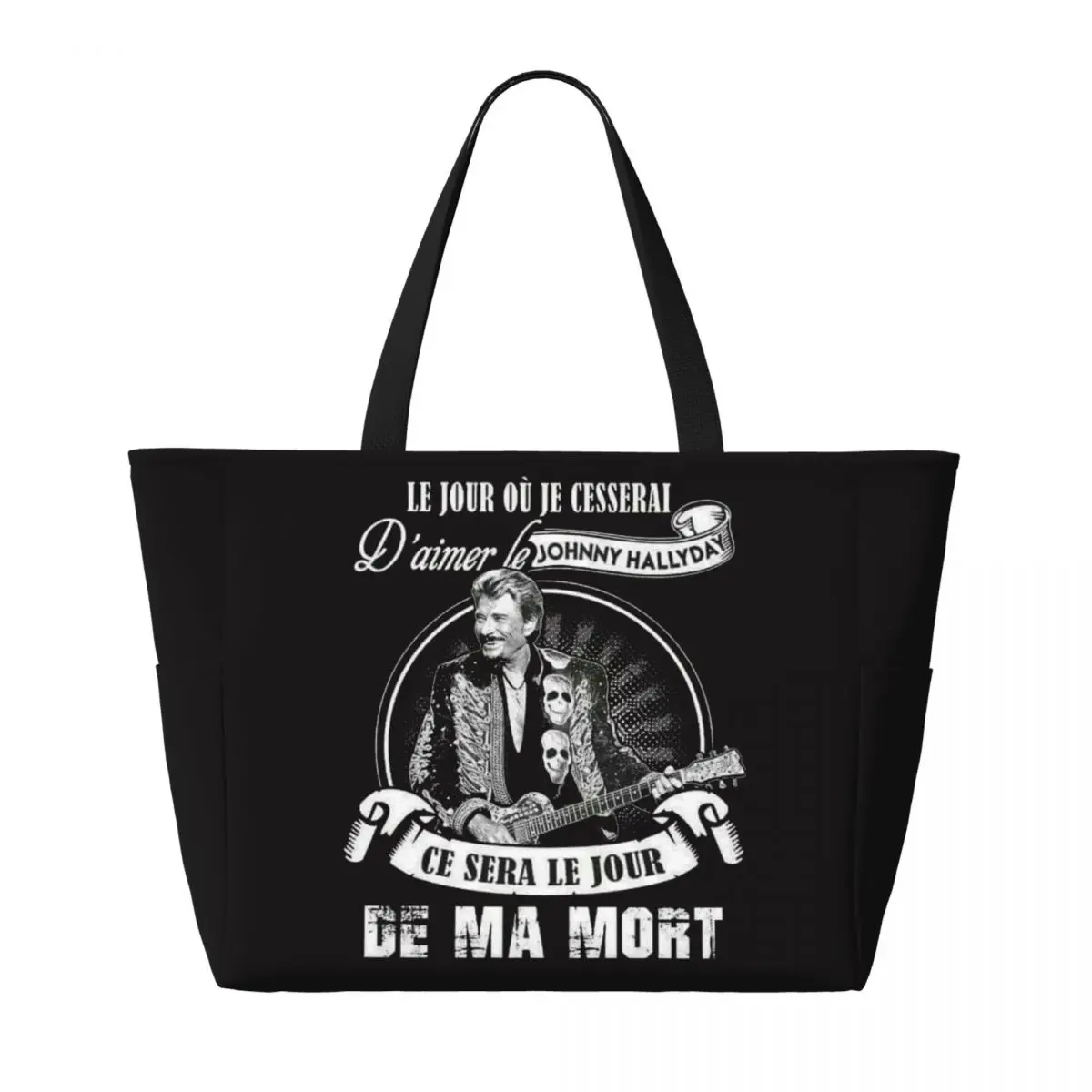 Custom Johnny Hallyday French Singer Tote Bag Women Large Capacity Heavy Metal Rock Beach Gym Travel Bags