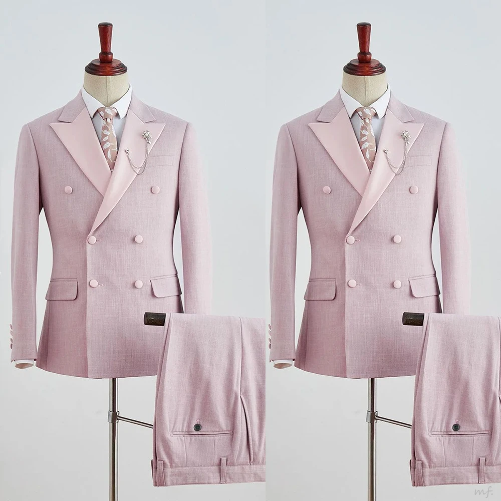 بلون الرجال بدل زفاف بلغت ذروتها التلبيب مزدوجة الصدر سهرة العريس ارتداء 2 قطعة سترة السراويل حفلة مخصصة #1