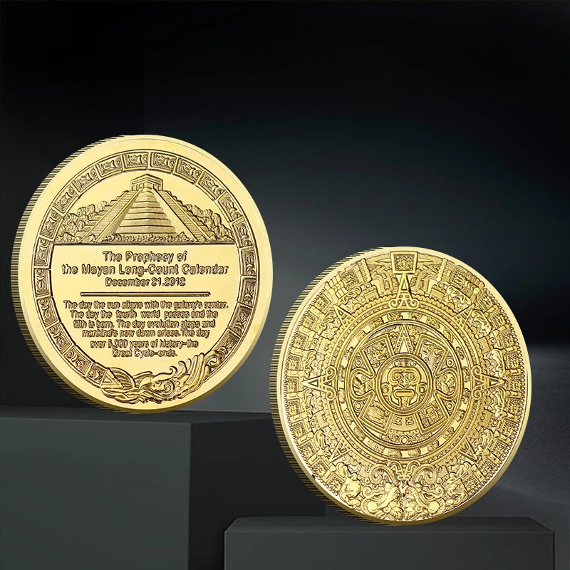 Mayan Commemorative Coins Gilded Pyramid Sundial Collectible Coin Aztec Ancient Egyptian Collectibles