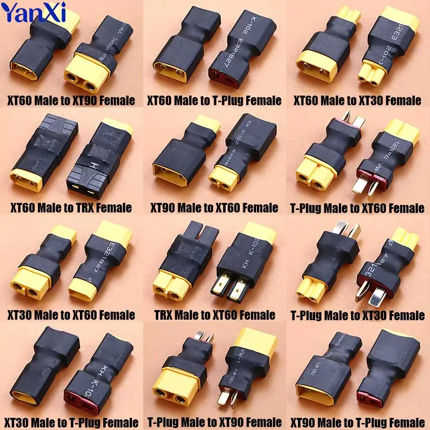1 Stück XT30 XT60 XT90 TRX T-Stecker-Adapter, männlich zu weiblich, für RC Lipo Akku Steuerungsteile DIY
