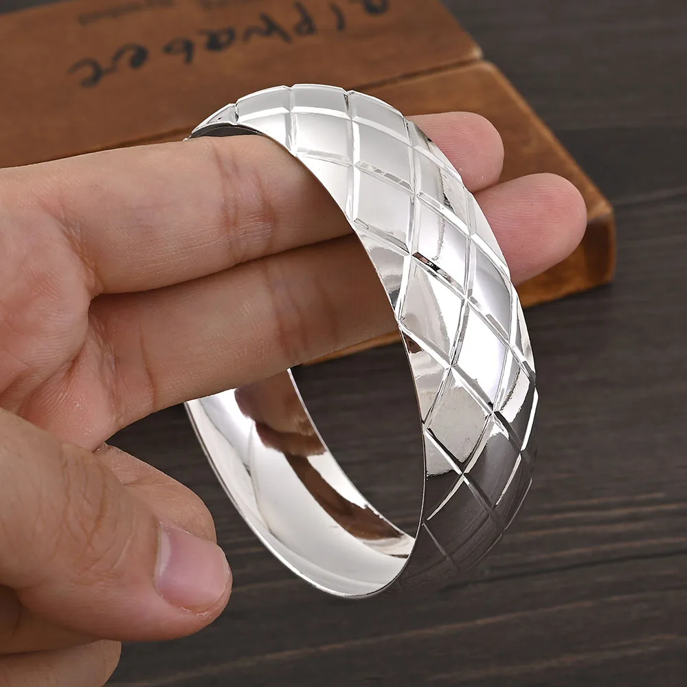 

Newest 70mm Inner 20mm width Big Wide Cuff Bangle Silver Color Bangles&Bracelets Dubai African Men Women Jewelry Gift