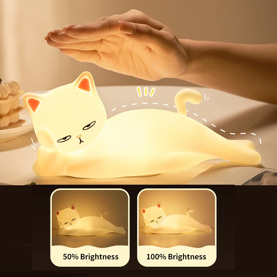 Veilleuse LED Anime Rechargeable pour Enfants, Décoration de Chambre, Lampe de Nuit Chat Mignon, Table de oral et, Lumière d'Humeur, Cadeaux de Vacances