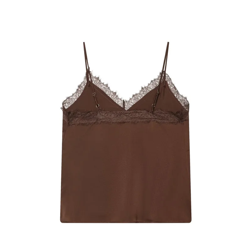 Guobioziy Ladies' Top 2026 New Style Women's Eyelash Lace V‑Neck Satin Camisole High‑End Textured With A Smooth Drape